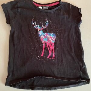 Carhartt Girls Graphic Tee Shirt Size 6 Black Deer Floral Print Cotton Butterfly